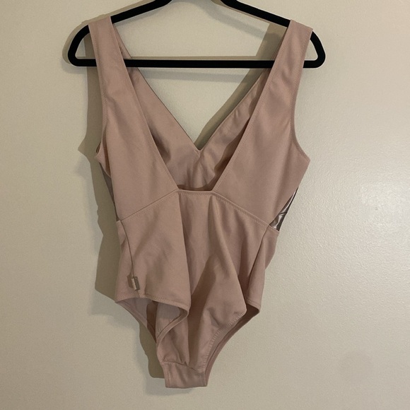 SHAN Eva Plunging Metallic One-Piece Swimsuit Rose Gold Sz 10 - Picture 4 of 8